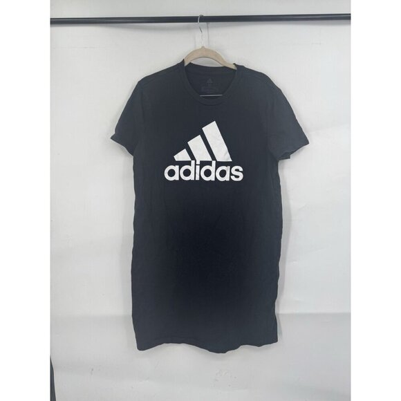 Adidas Logo Front Shirt Dress Women Medium Black Mini Athleisure Athletic Casual - Picture 1 of 8